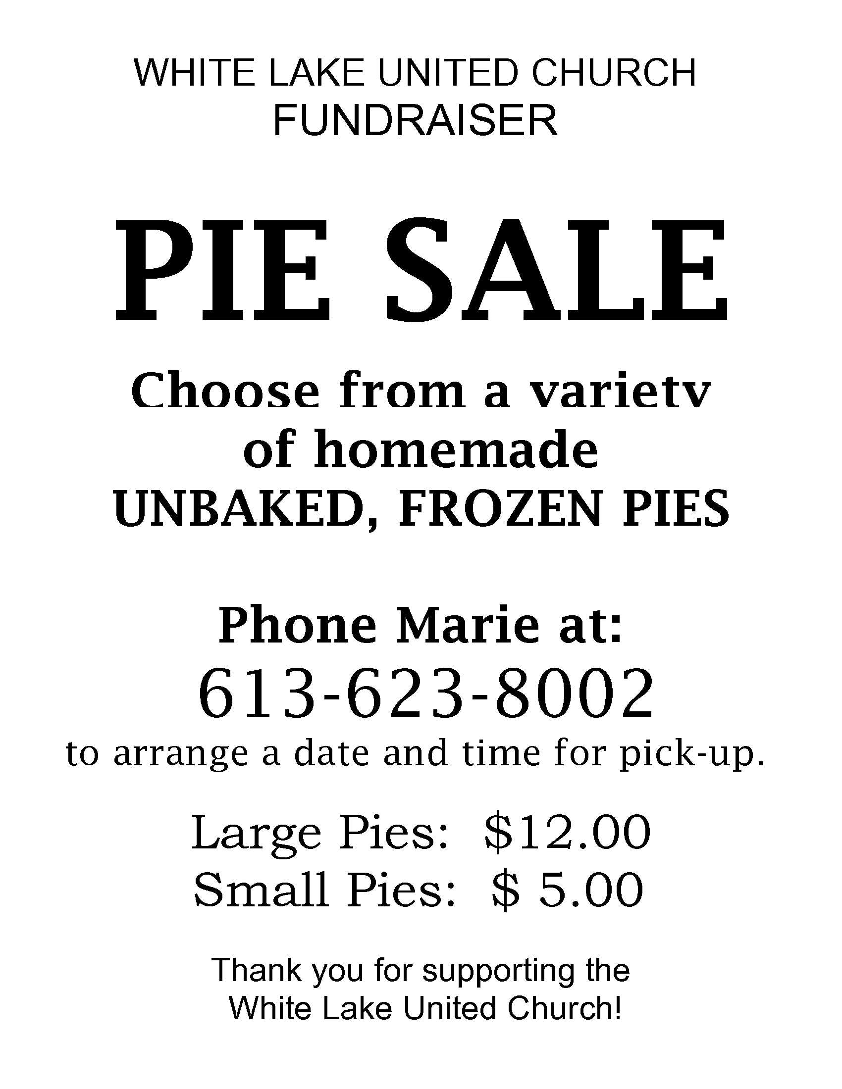 White Lake United Church Pie Sale Township of McNab/Braeside